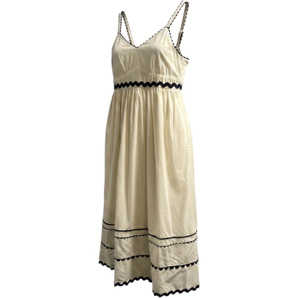 The Good Journey Dress Ivory Tiered Scallop Trim Maxi‎ Size 6 Travel Resort